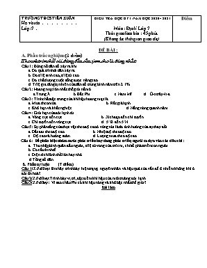 Đề kiểm tra học kỳ I môn Địa lí Lớp 7 - Năm học 2020-2021